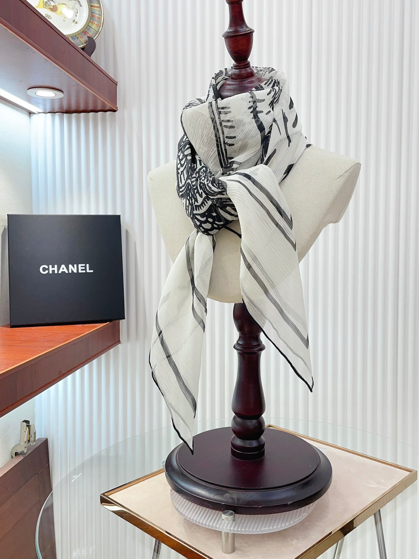 CC Square Scarf 110 CM In White Black Shunyu Georgette Silk 196210