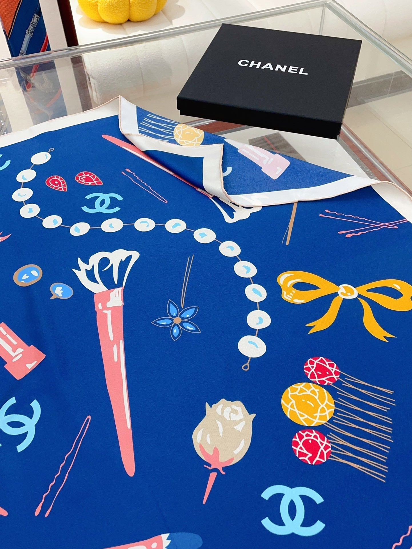 CC Square Scarf 90 CM In Dark Blue Colorful Silk Twill 213690