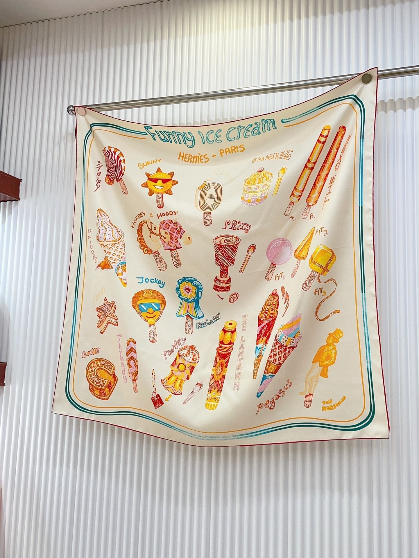 Funny Ice Cream Scarf 90 CM In White Colorful Silk Twill 300438