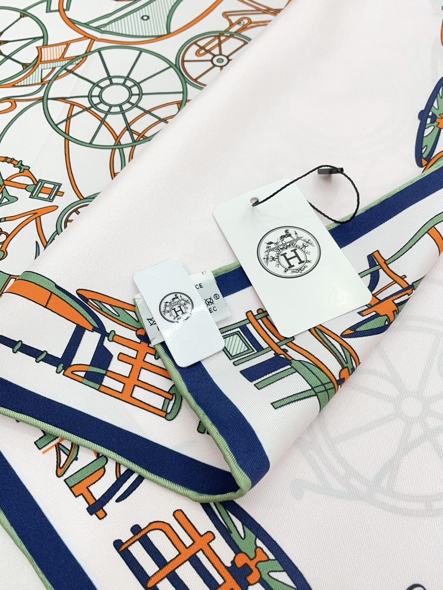 Complication Equestre Scarf 90 CM In White Red Coloful Silk Twill  345900