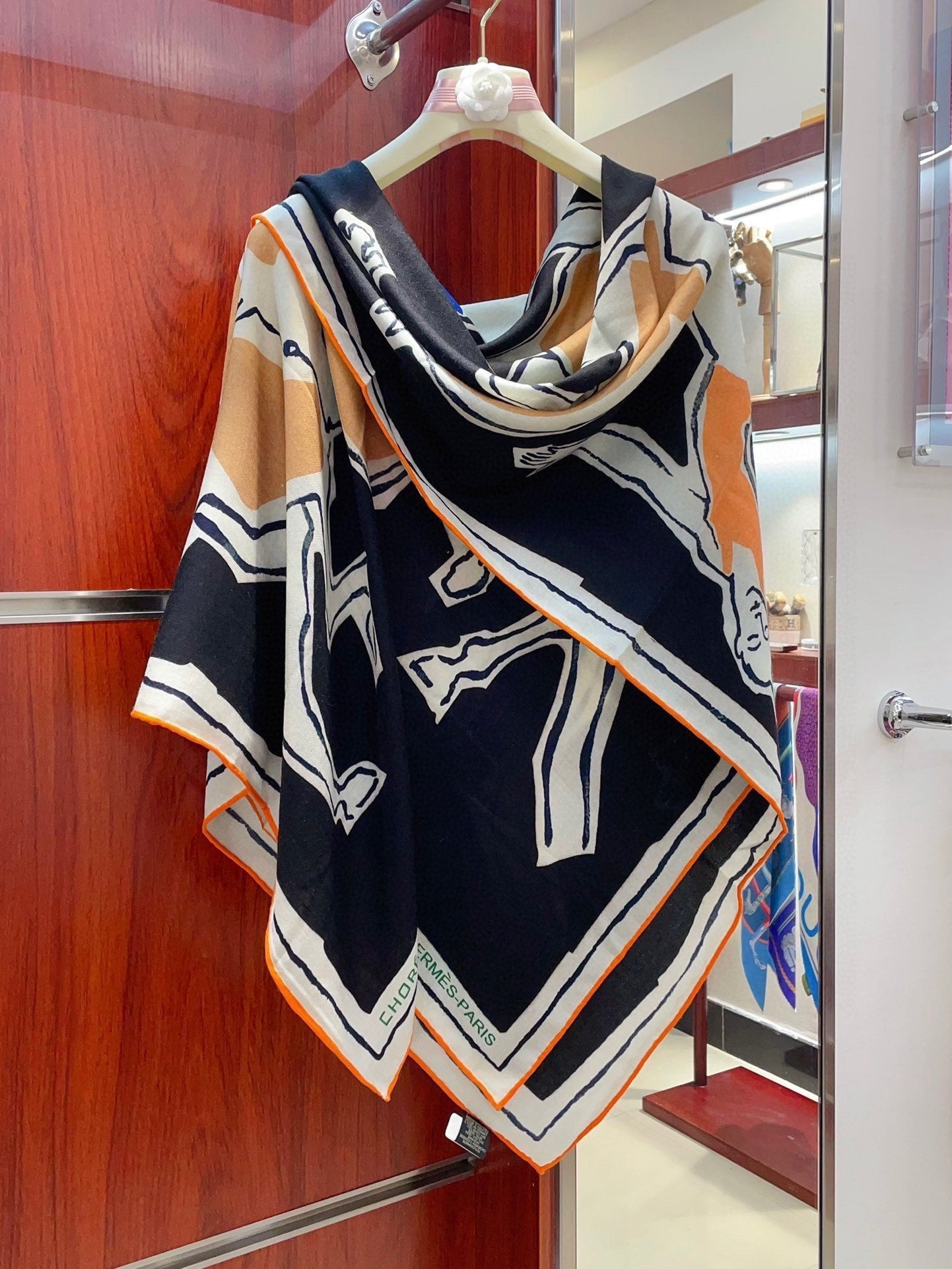 Choregraphie Equestre Scarf 140 CM Black Colorful Cashmere And Silk 393169