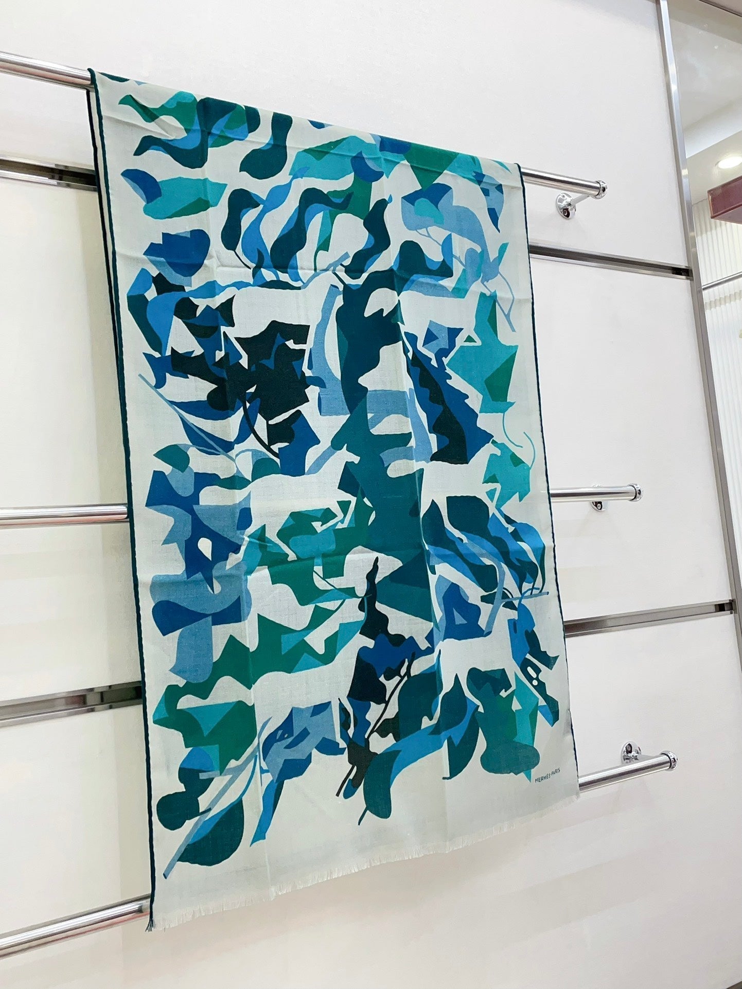 Scarf 180 CM Blue Green Colorful Mashmere And Silk 403886