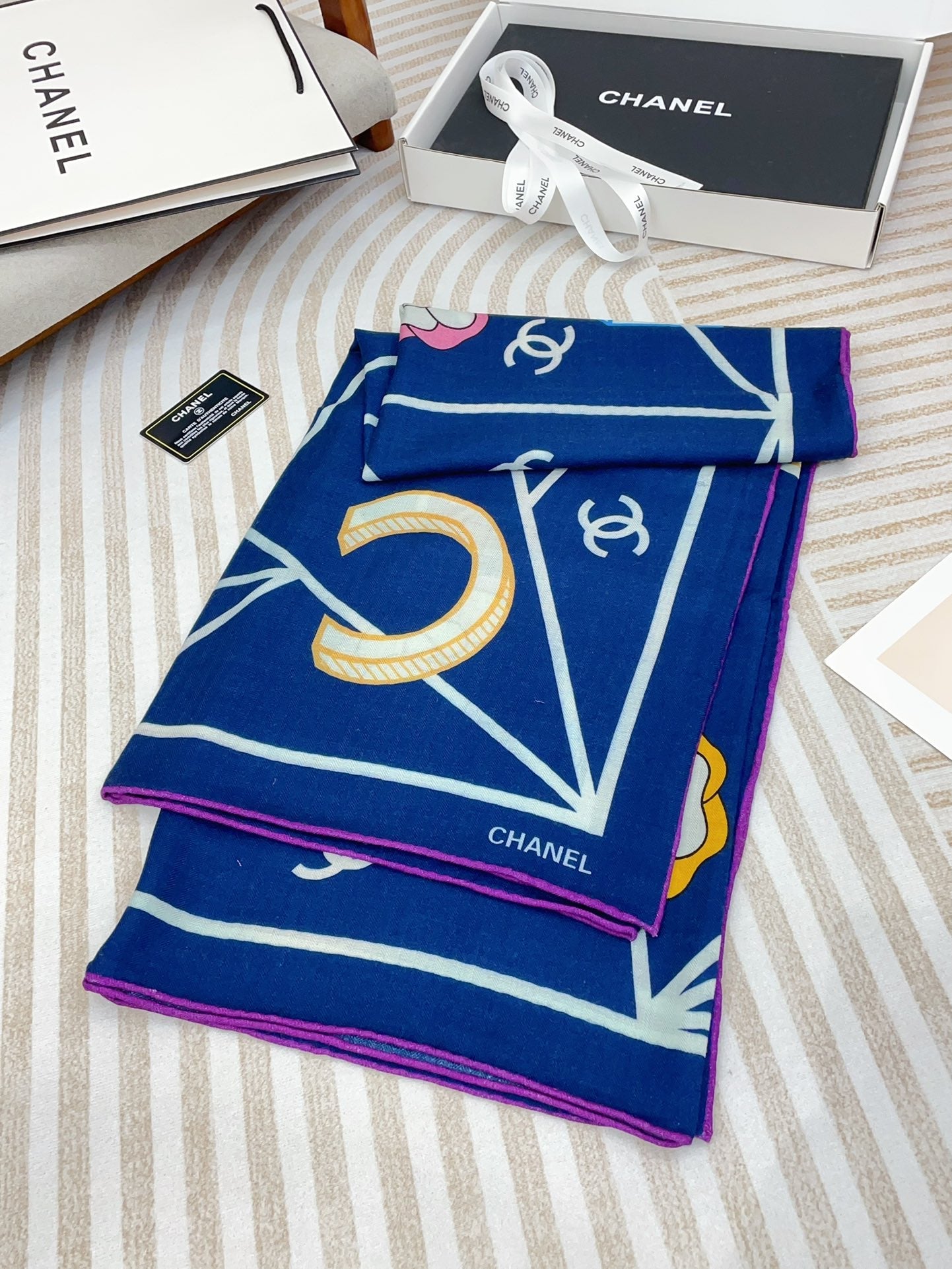 CC Square Scarf 140 CM In Dark Blue Colorful Cashmere Silk 418207