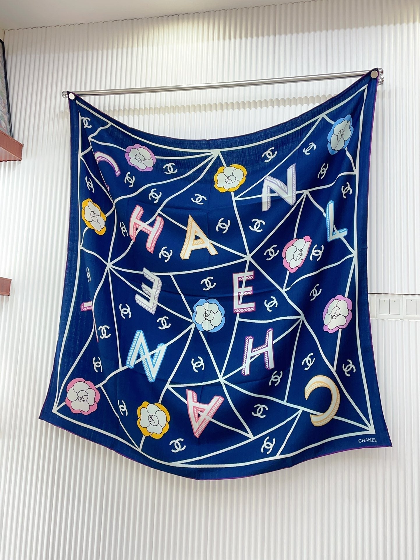 CC Square Scarf 140 CM In Dark Blue Colorful Cashmere Silk 418207