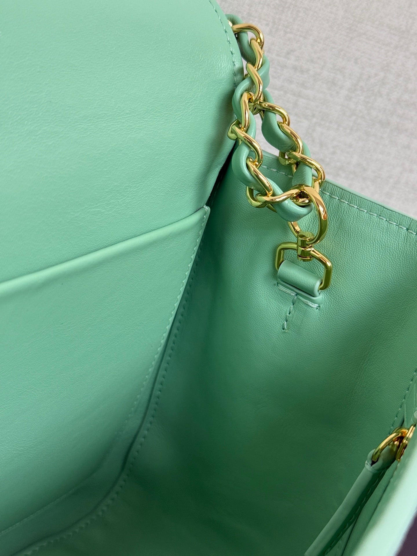 Chanel 2026 Flap Bag 34cm Mint Green Suede Leather