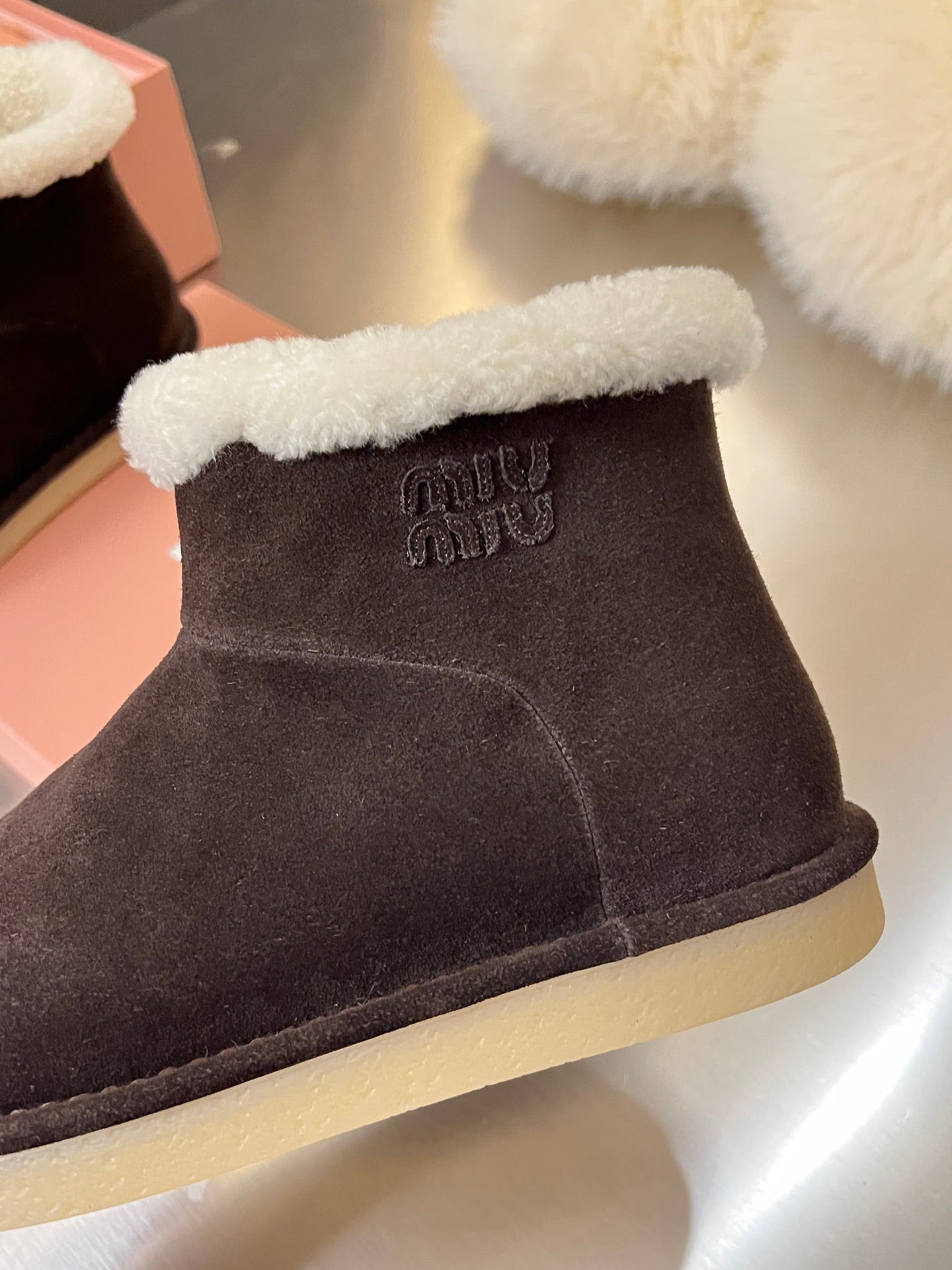 Miumiu 25 Boot Chocolate Brown Mix White Suede Wool 510222
