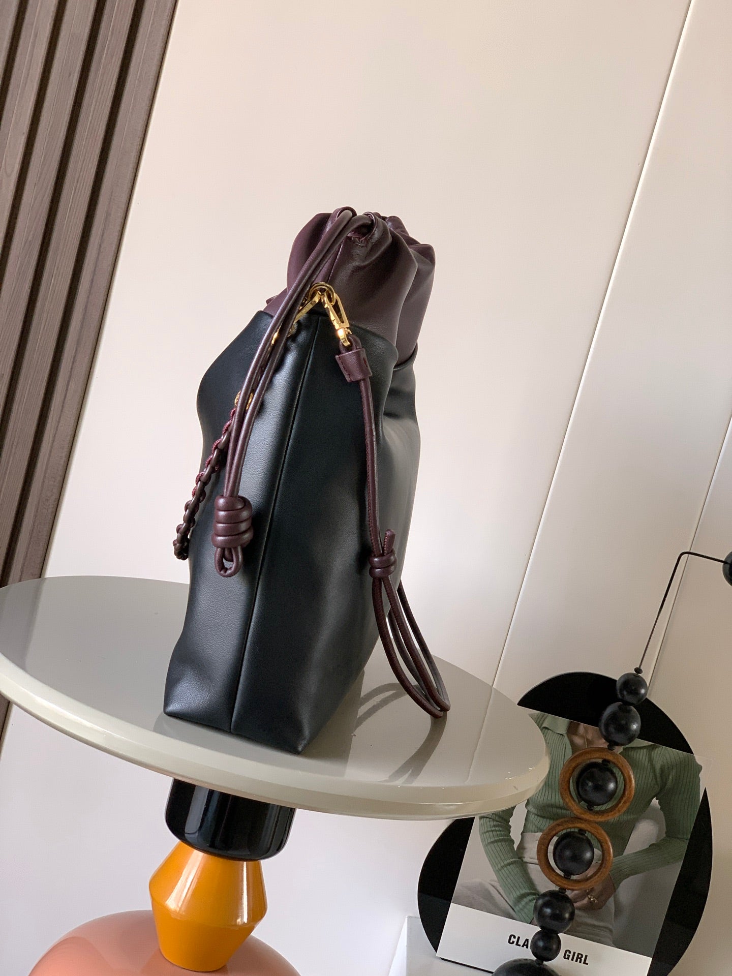 Loewe Flamenco Purse Tote Bag 38 Black Burgundy Lambskin 274698