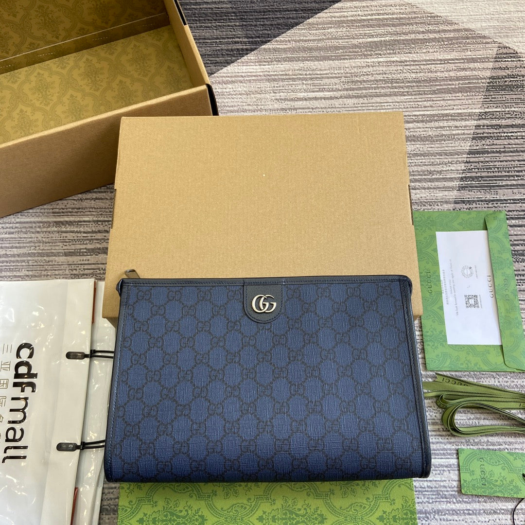 OPHIDIA GG POUCH 28 BLUE AND DARK BLUE CANVAS
