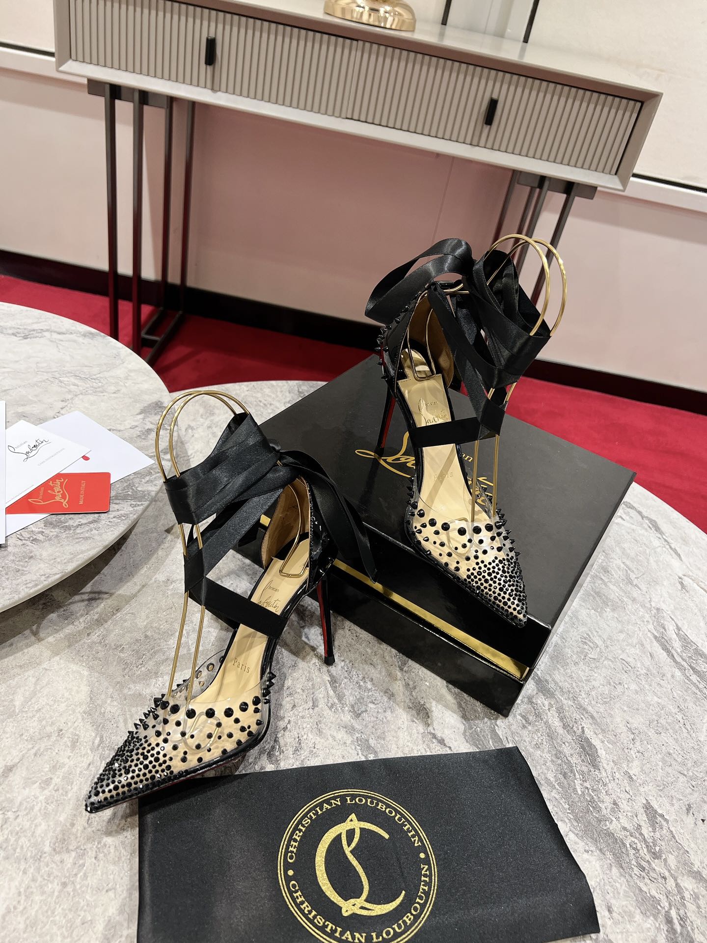 CL Mechante Reine Pumps 100mm Spike Patent PVC Black