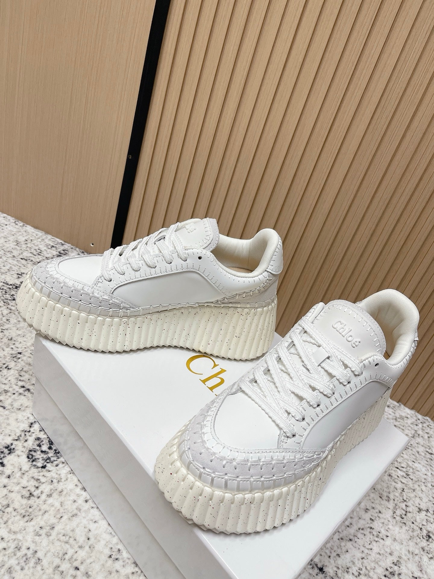 Chloé Nama Wedge Sneaker White Cowhide and Rubber 534224