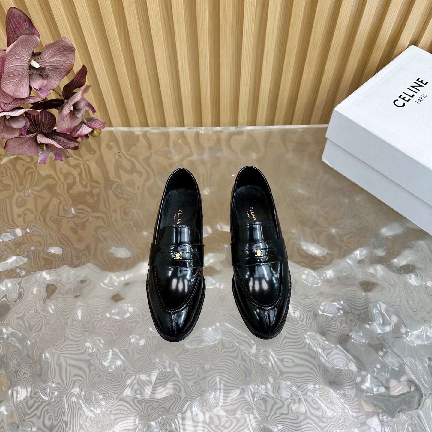 CELINE Loafers Black Leather 285917