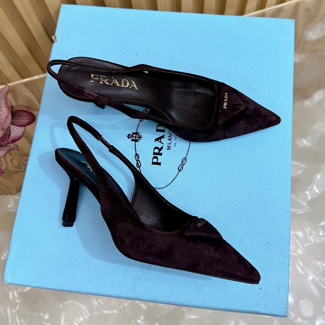 Prada 2025 Slingback Deep Burgundy Suede Sheepskin