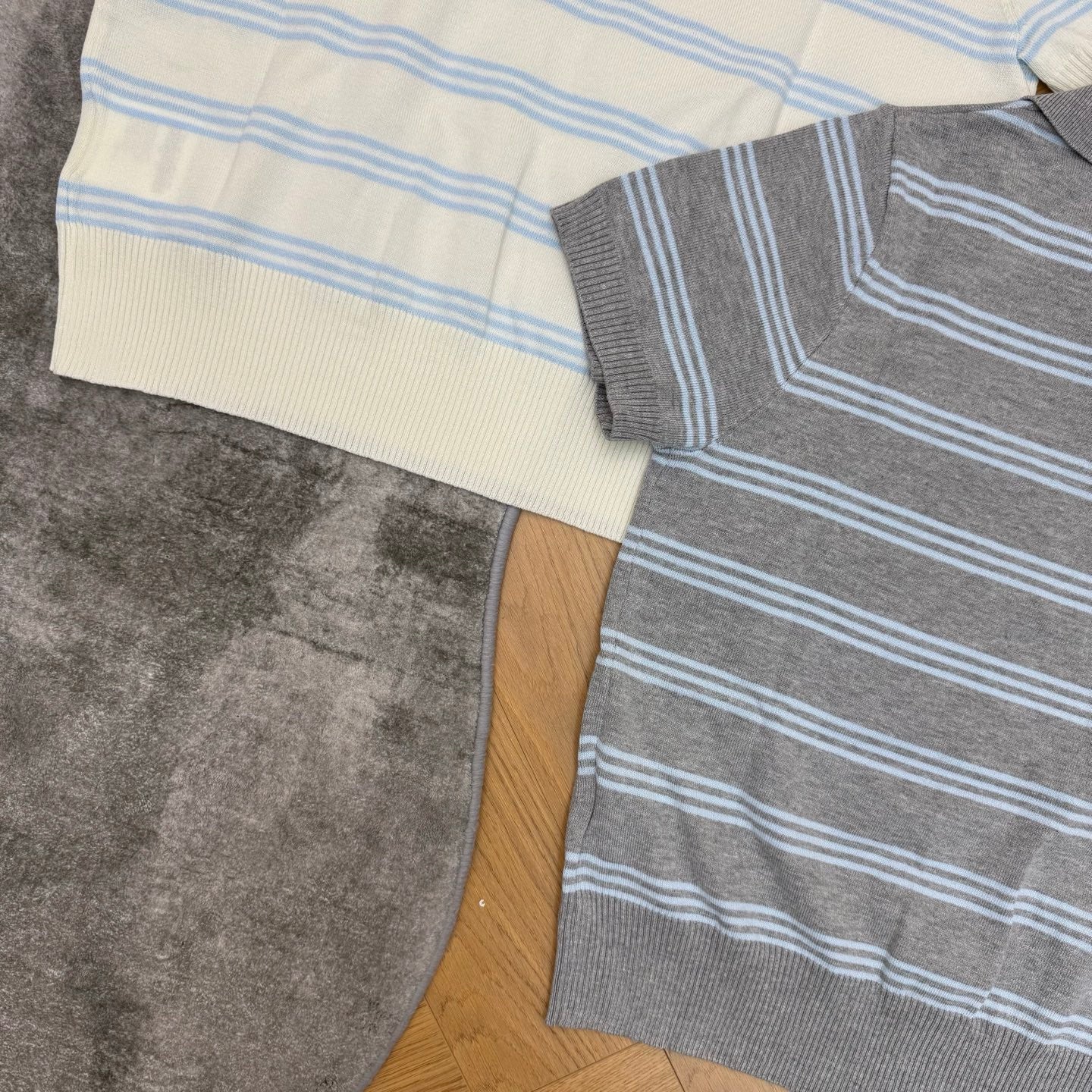 Miumiu 2026 Striped Knit Polo Shirt Features Light Blue Stripes