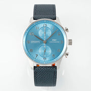 IWC Portuguese 41mm Blue Dial Steel Case Black Blue Leather Strap