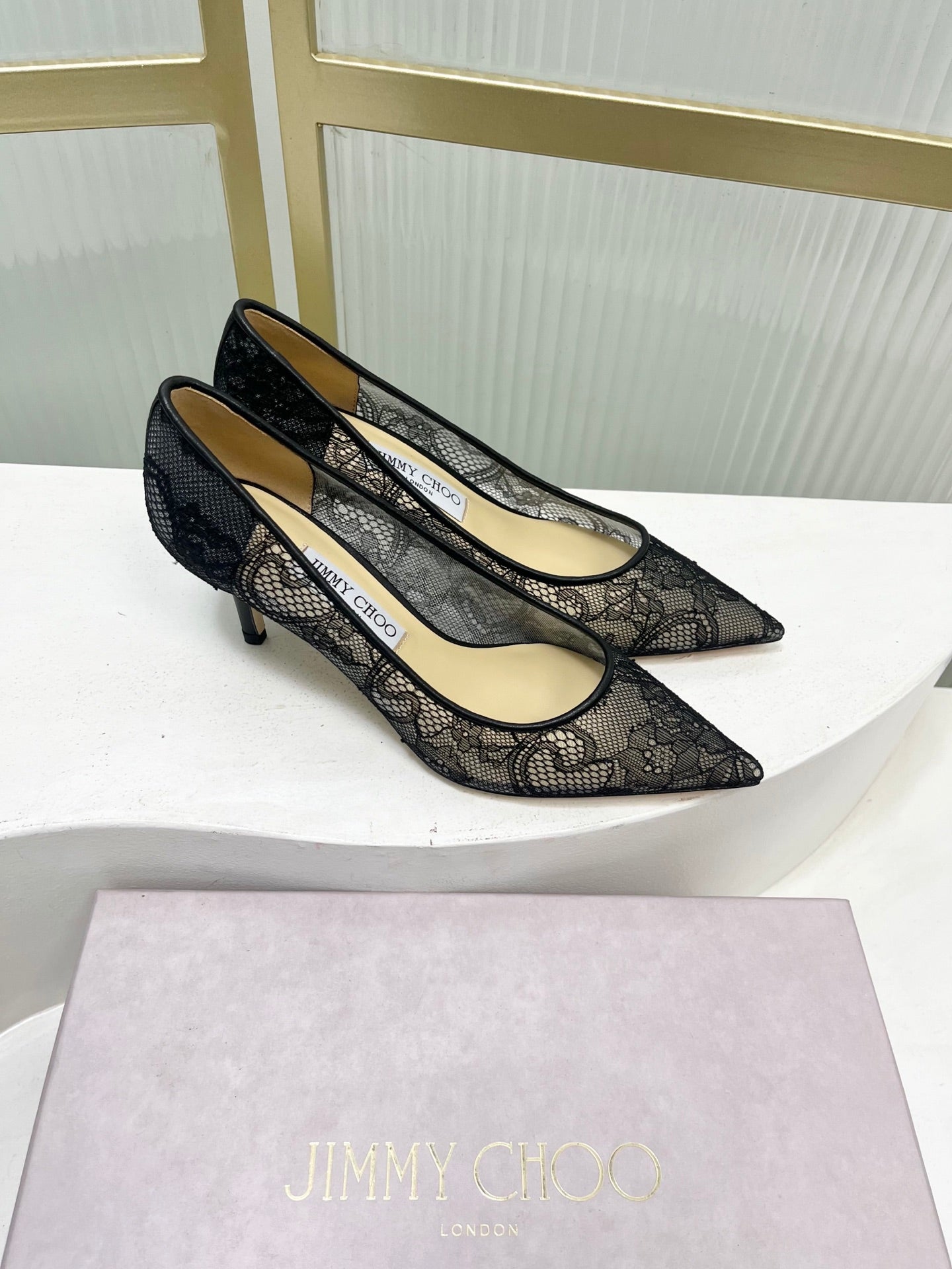 Jimmy 26s Heel Pump 65 Black Beige Lace Sheepskin 605954