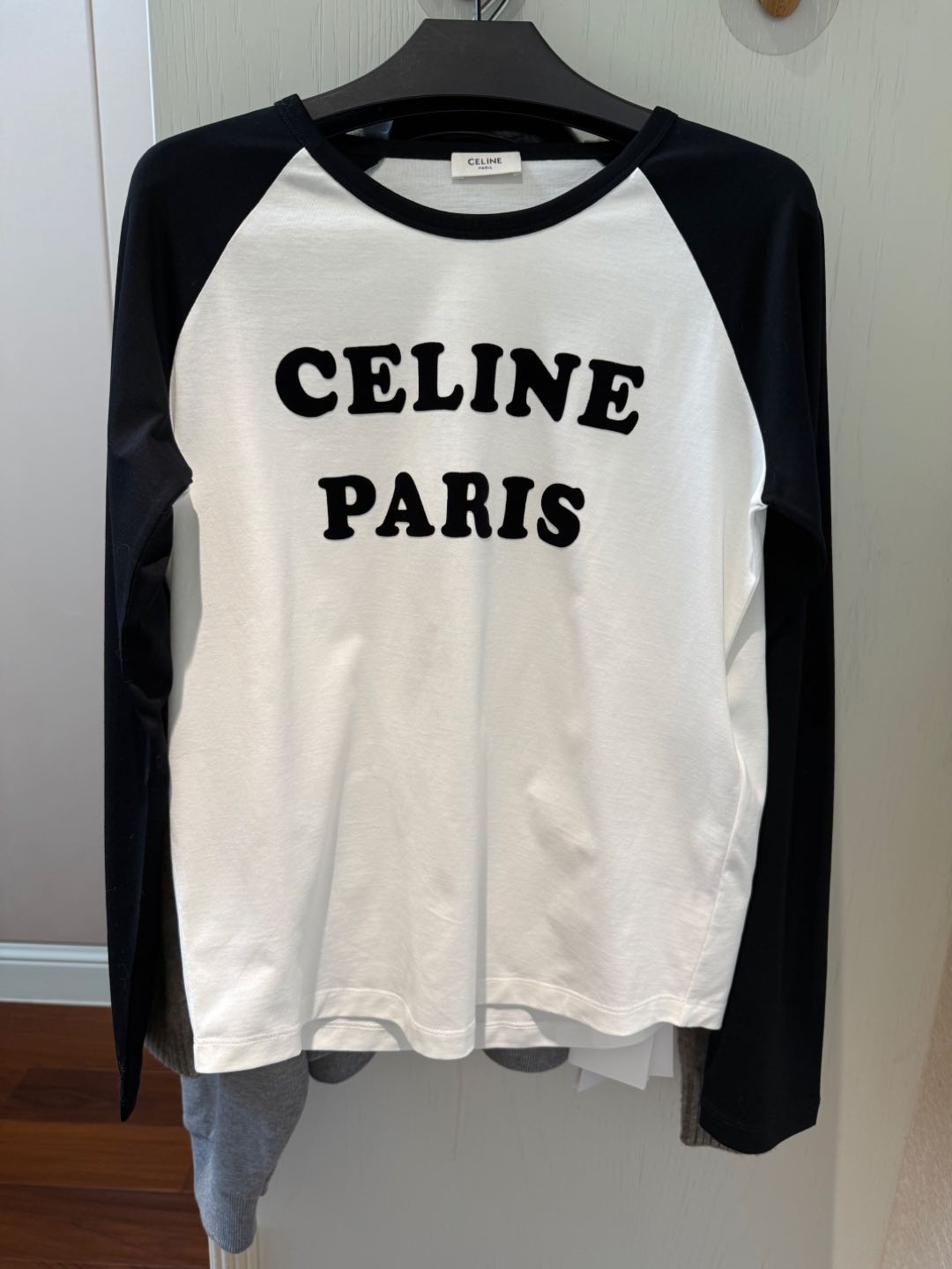 Celine 25 CELINE PARIS Long-sleeve T-shirt White mix Black Cotton