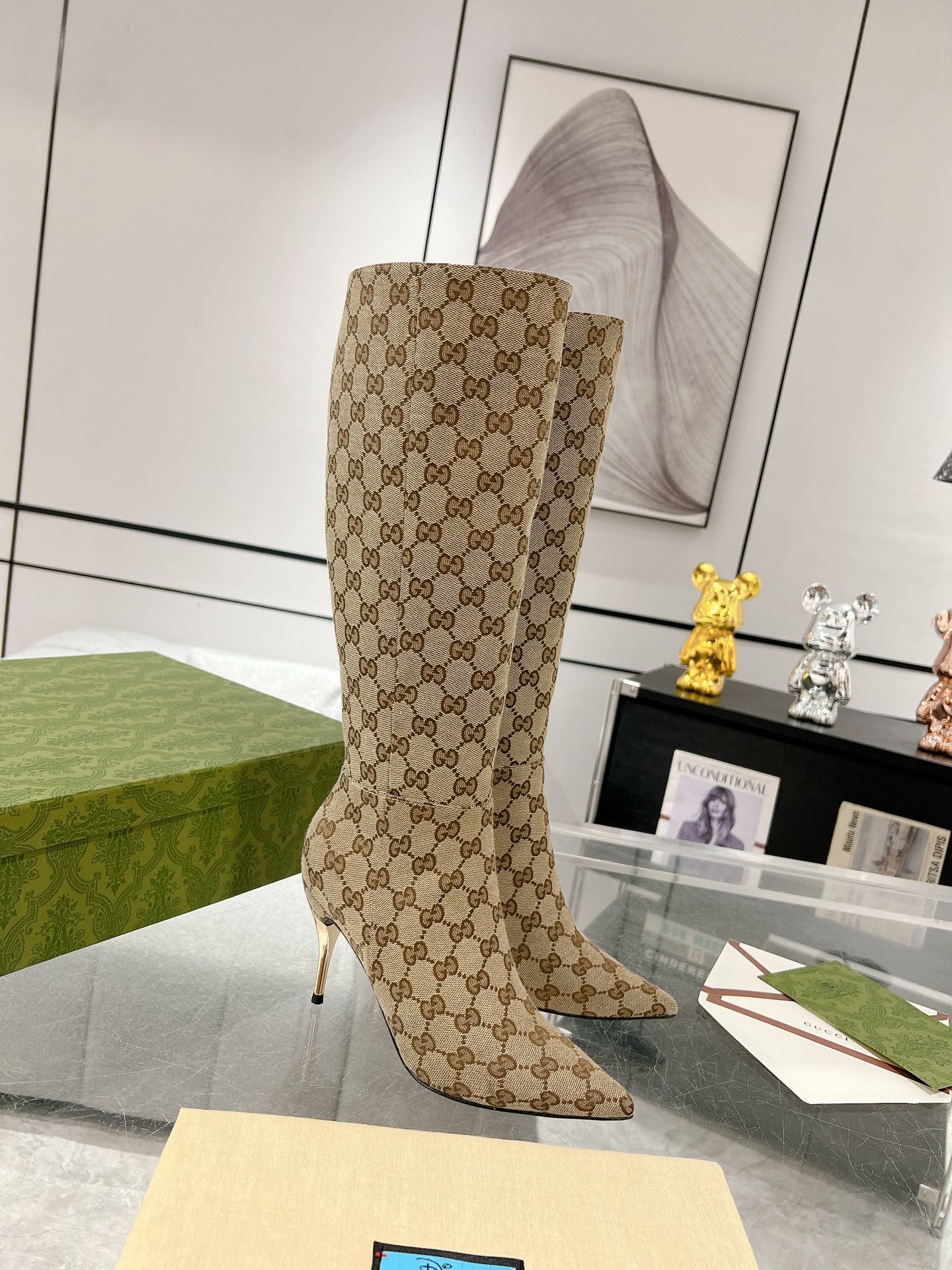Hermes 2026 High-Heeled Boot Beige Canvas Leather 953419