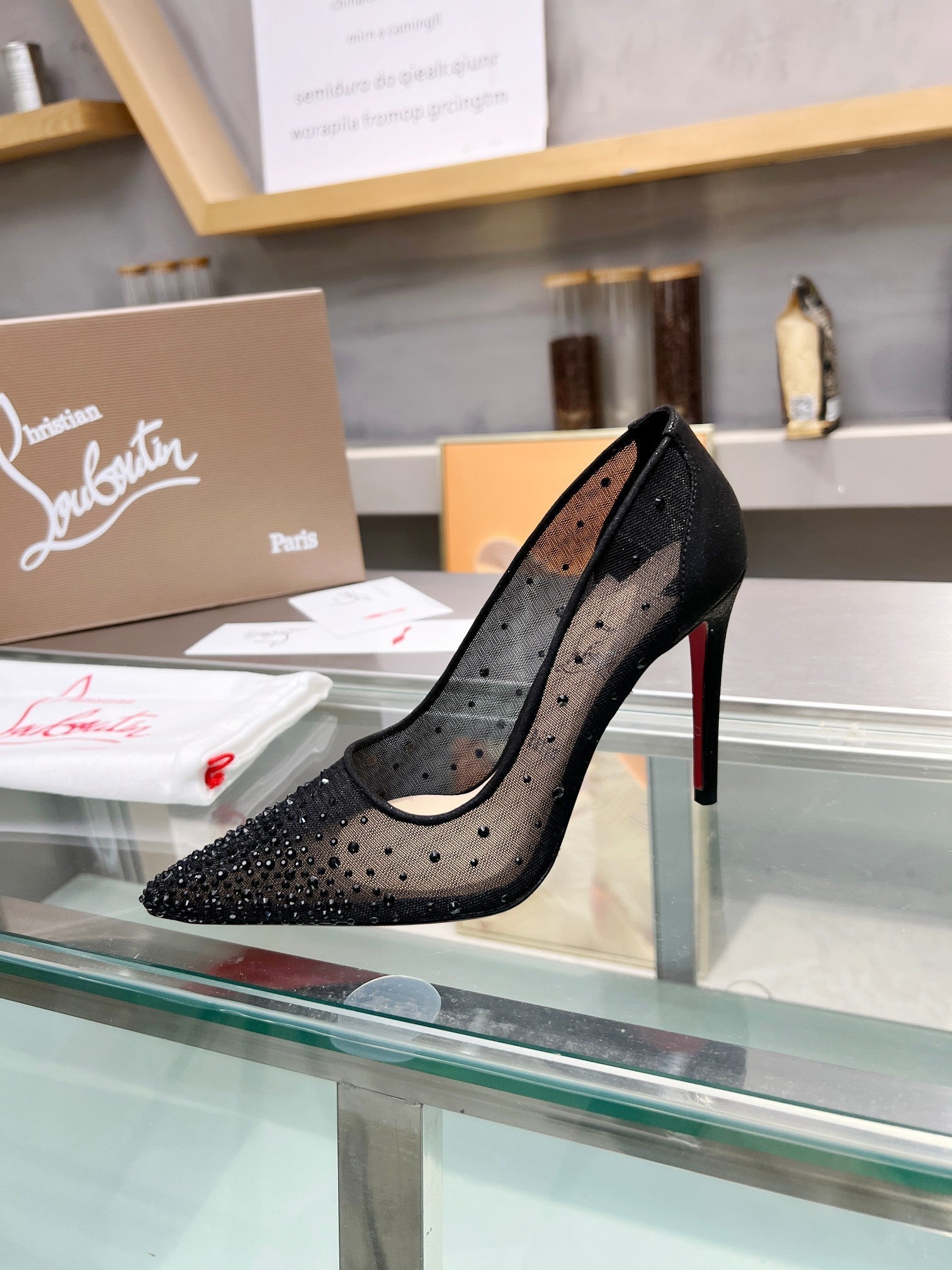 Cl Follies Strass 105mm Pumps Net Suede Calf And Strass Black