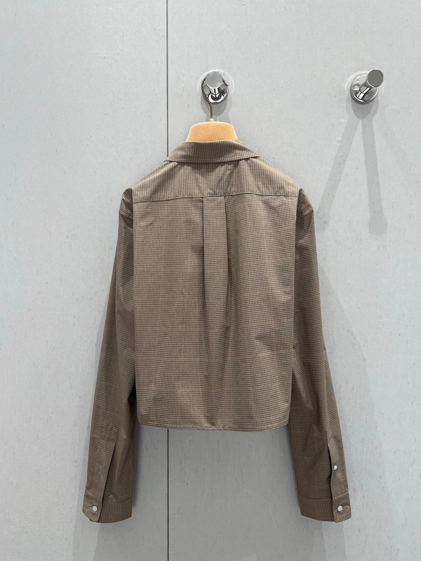 Miu Miu 25 Plaid Lapel Zipper Shirt Brown Cotton 211152