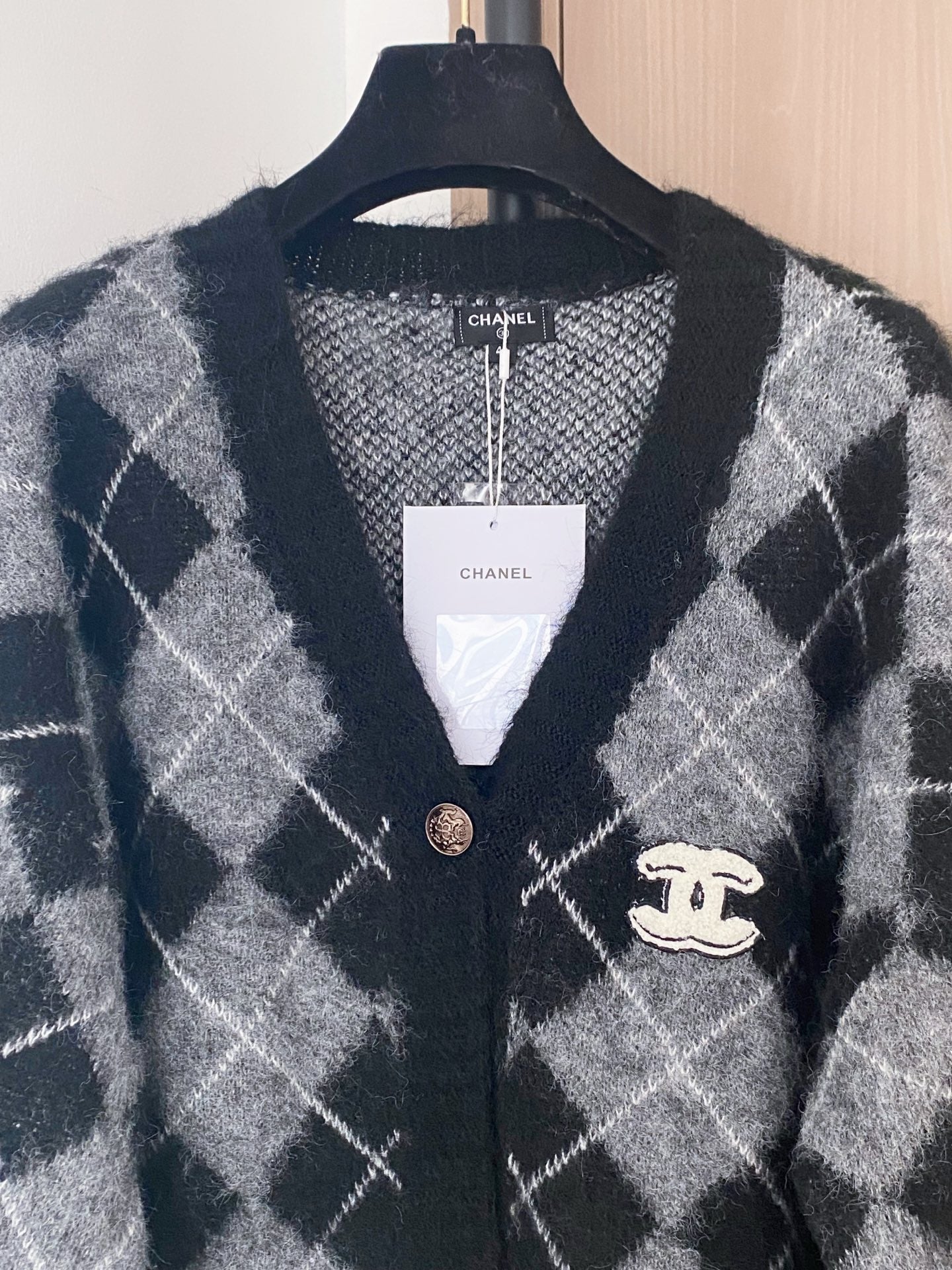 Chanel 2025 Plaid Cardigan Black mix Gray Wool Cashmere