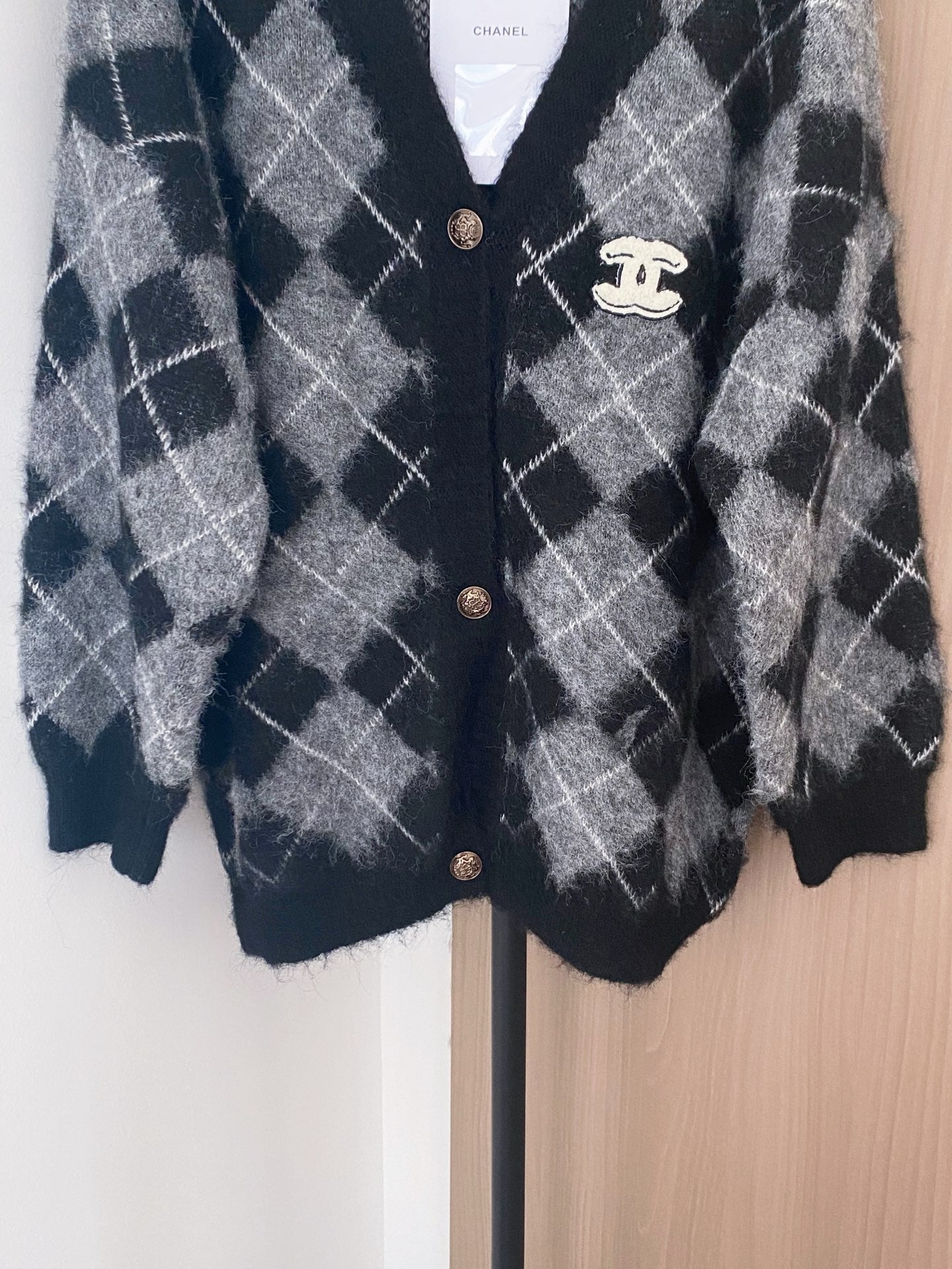 Chanel 2025 Plaid Cardigan Black mix Gray Wool Cashmere