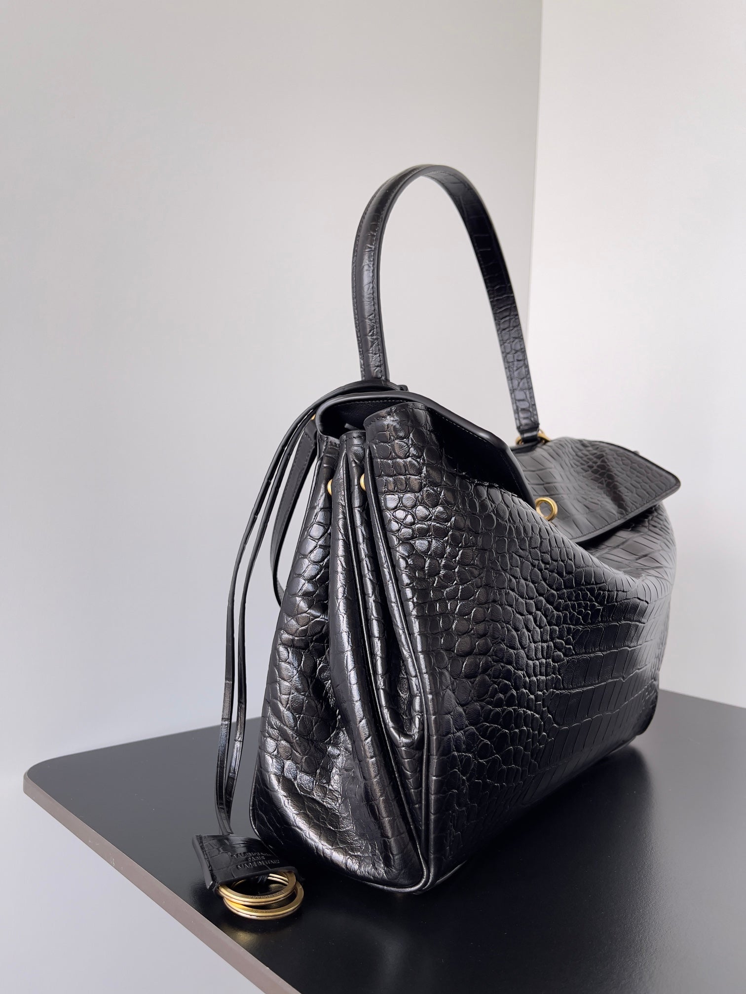 Balenciaga Rodeo Bag 35 Black Crocodile Skin Gold Hardware 351307