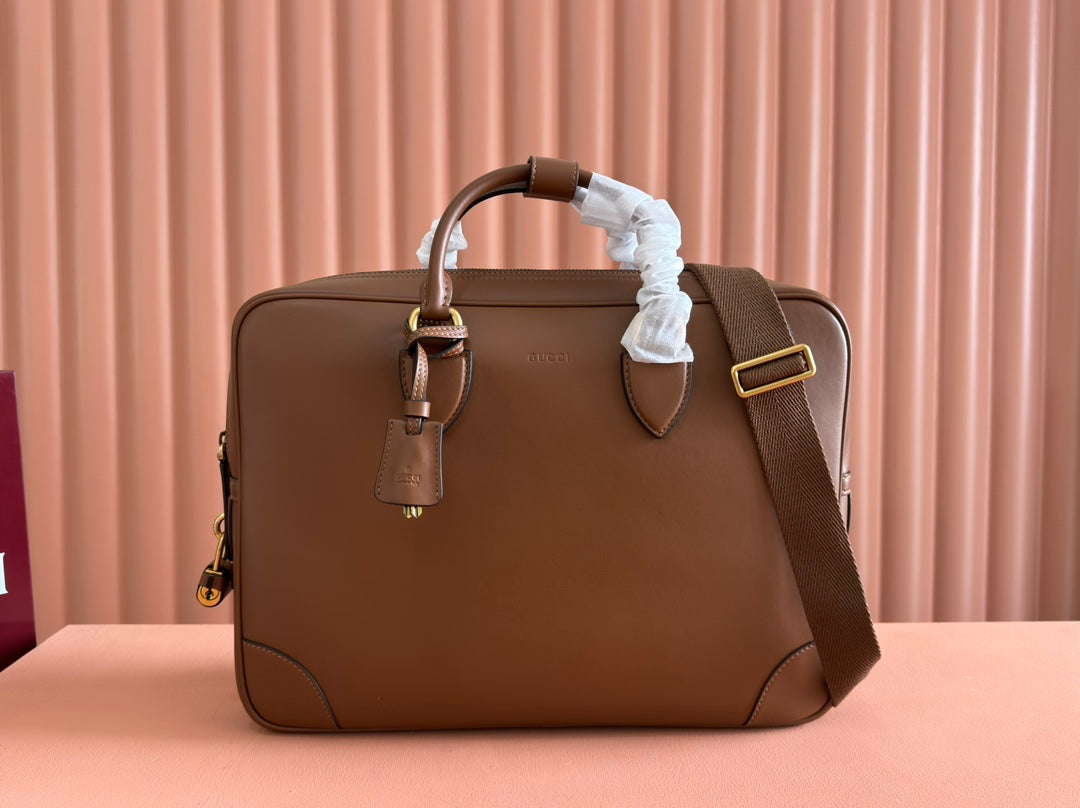 Gucci Emblem Briefcase Brown Calfskin 248359