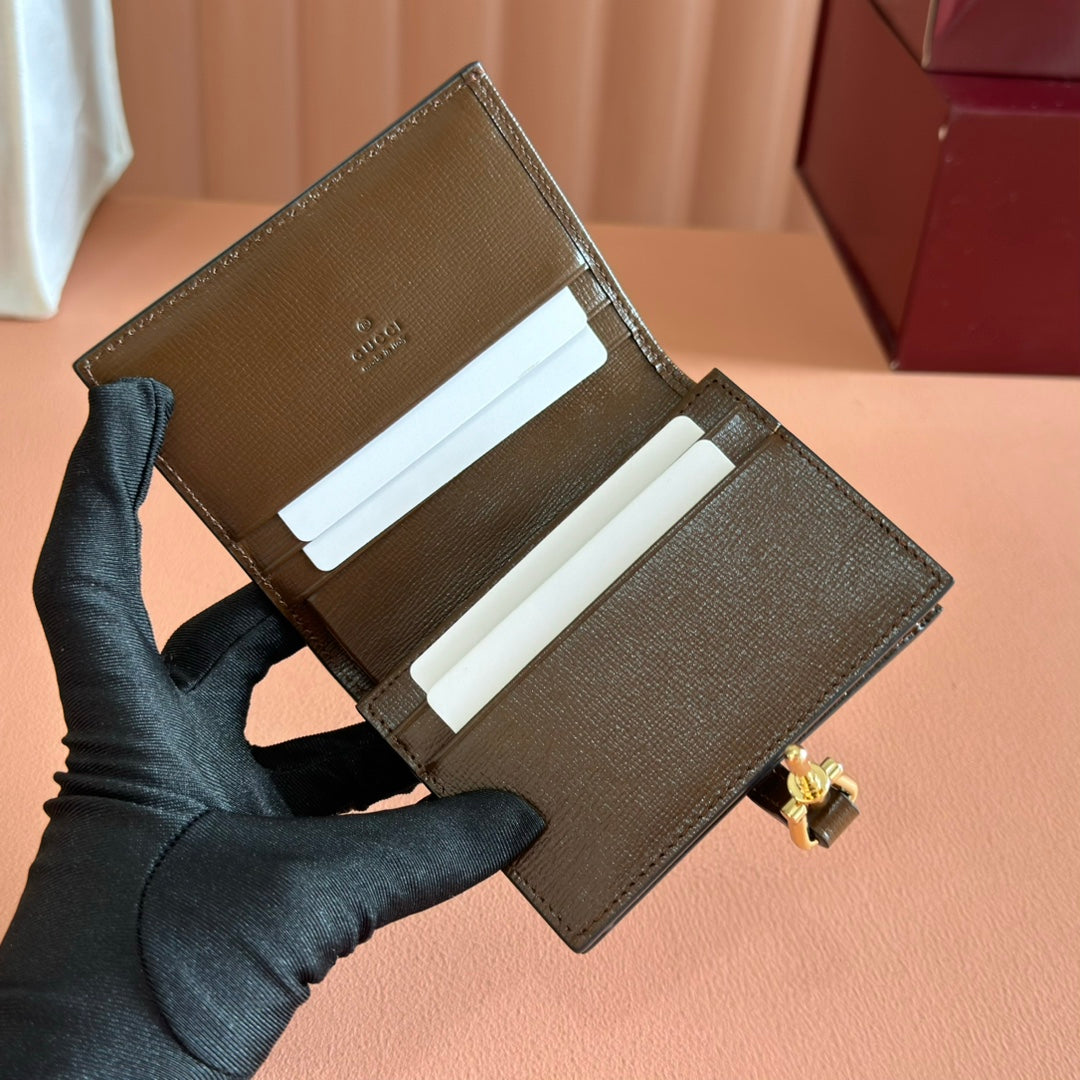 Gucci Jackie Wallet Ebony Brown Canvas Leather 255171