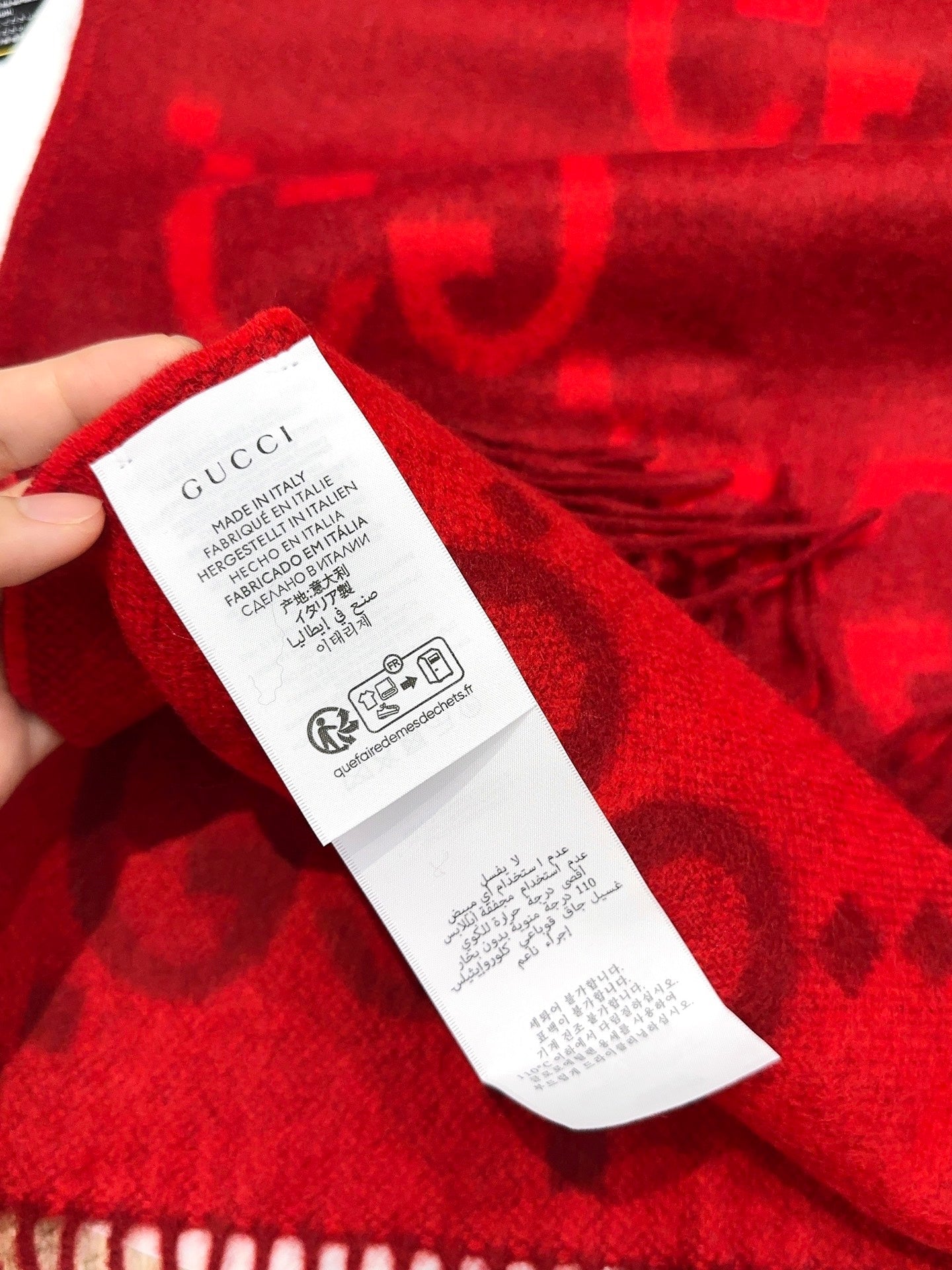 GG Double G Jacquard Scarf 200CM  Red Wool 282789