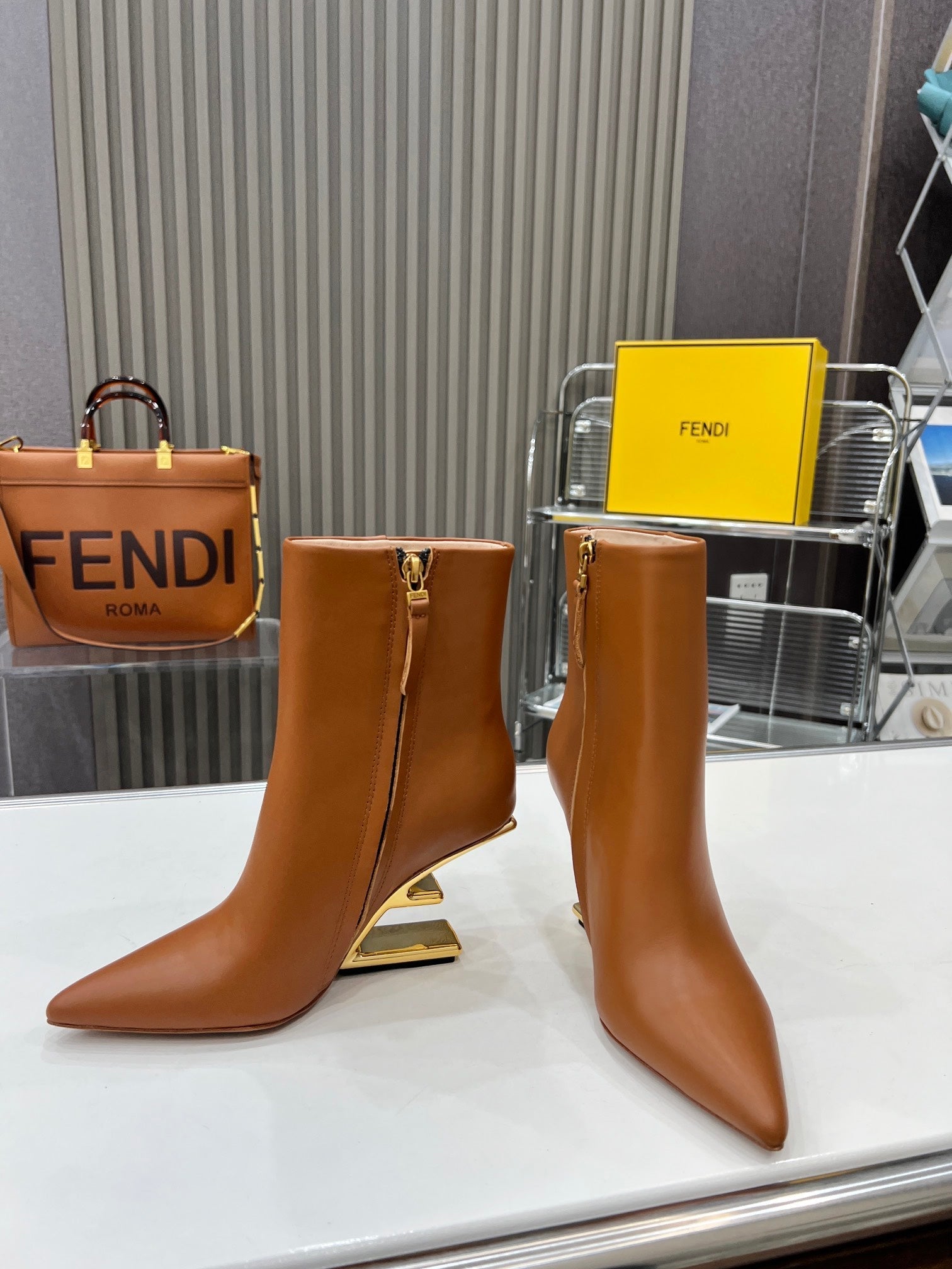 FENDI First Wedge Boots Brown Sheepskin 521223