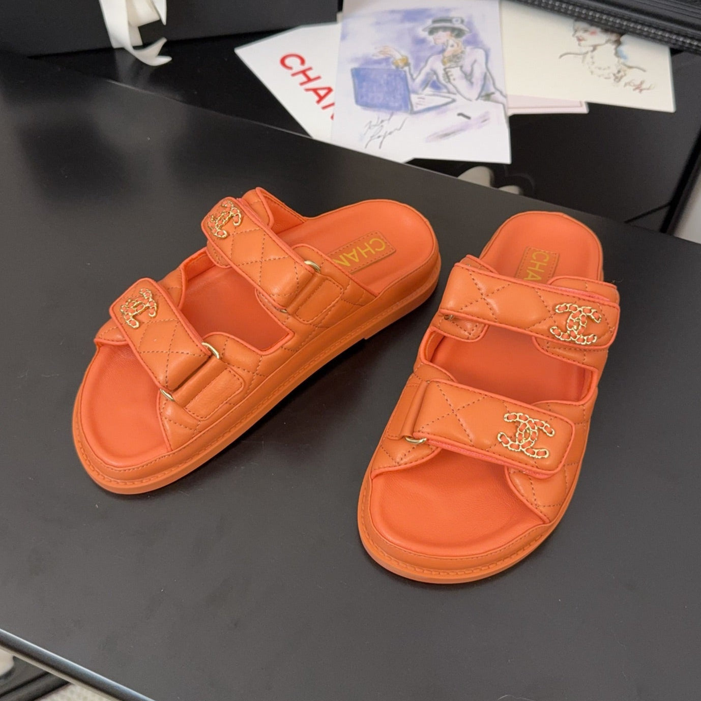 CC 25 Dad Sandal Mule Orange Calfskin