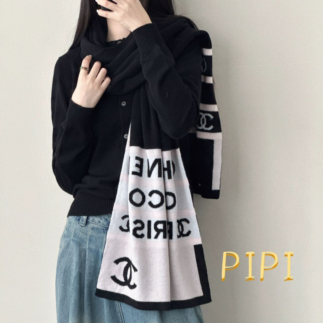 CC Scarf 180 CM In Black Mix White Cashmere 383979