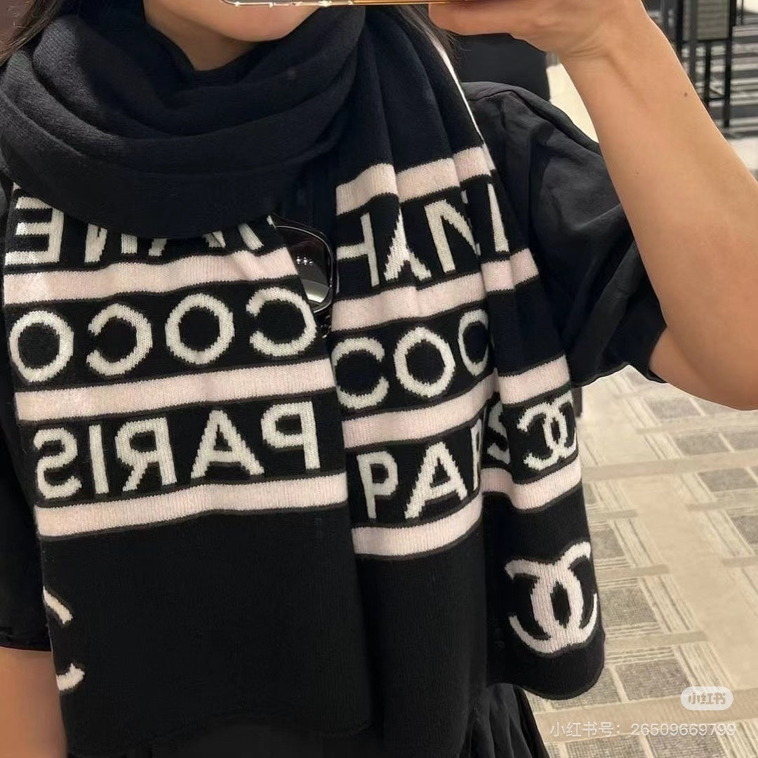CC Scarf 180 CM In Black Mix White Cashmere 383979
