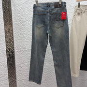 Fendi 2026 Men's Jeans Washed Blue Brown Logo Denim 738154