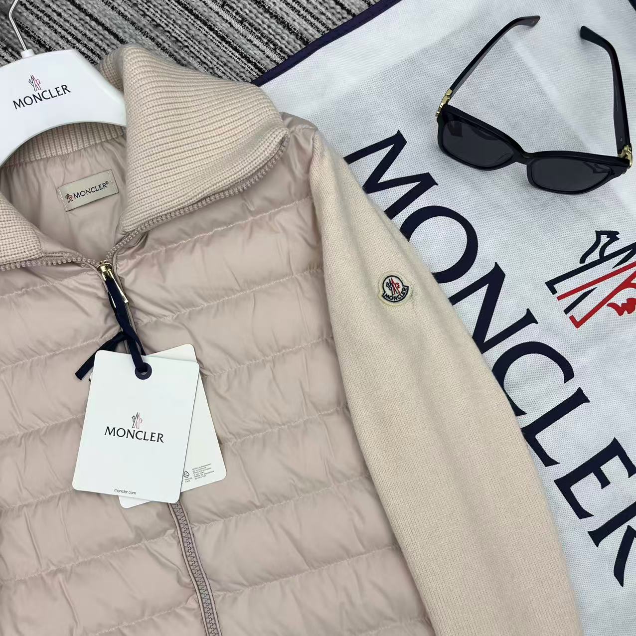MC 2025 Quilted Knit-panel Puffer Jacket Nude Pink Polyester Wool 528746