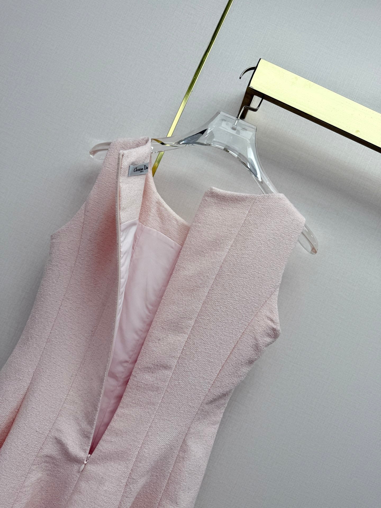 Dior 2026 Round Neck Sleeveless Dress Pink Polyester 380317