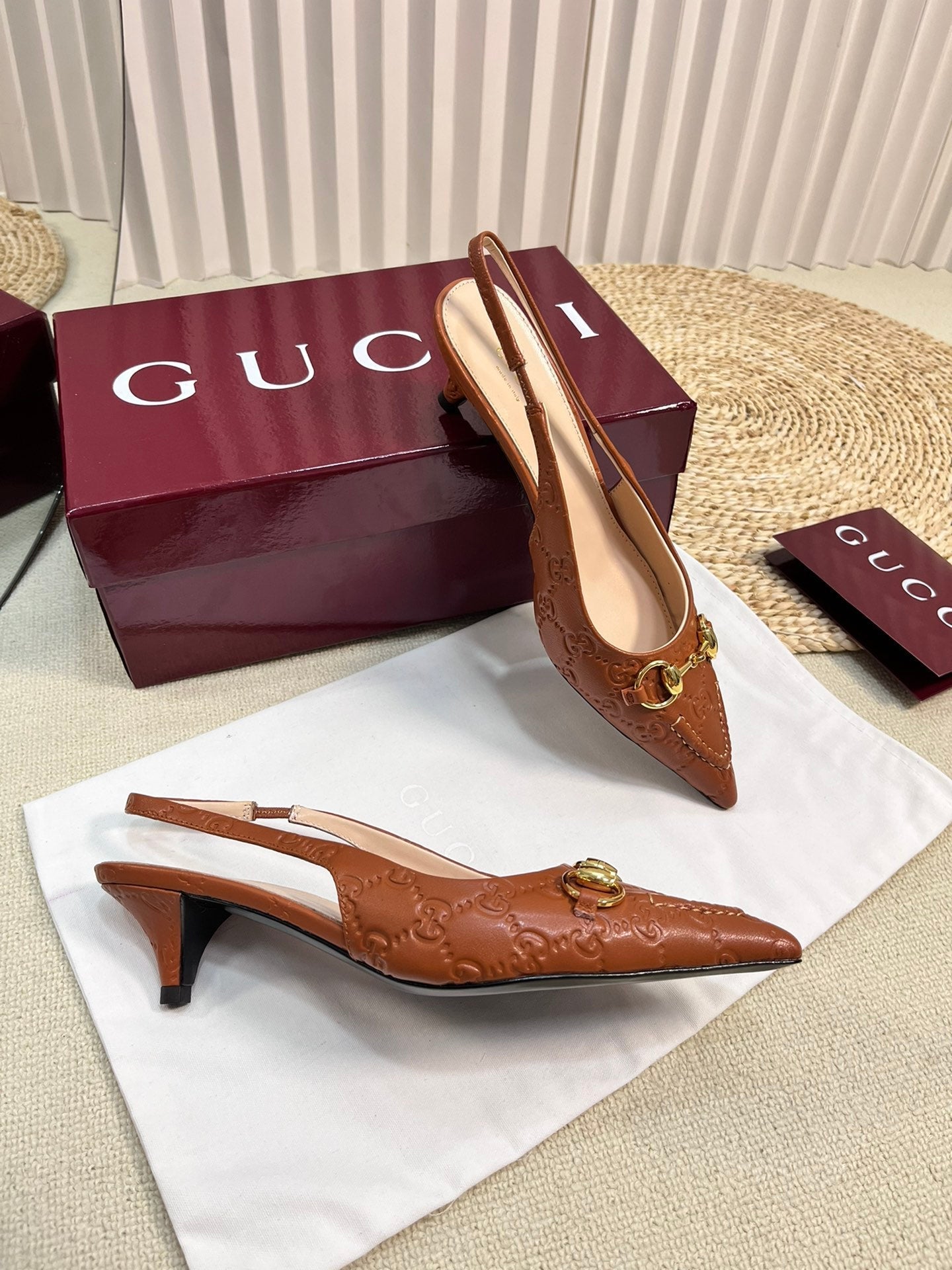 GC Horsebit Slingback Pump 50mm Brown Embossed  Sheepskin 294574