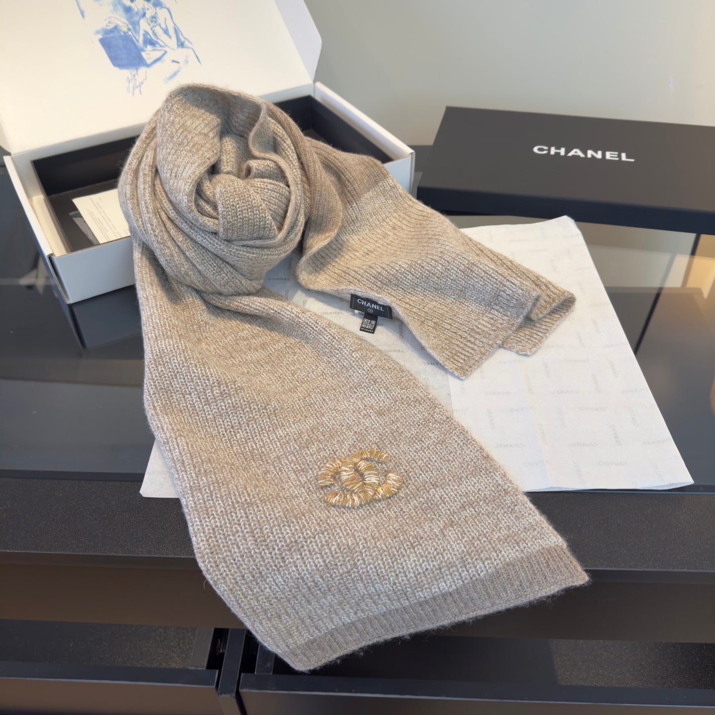 CC 25 Classic Scarf 170cm Light Beige Wool 293468