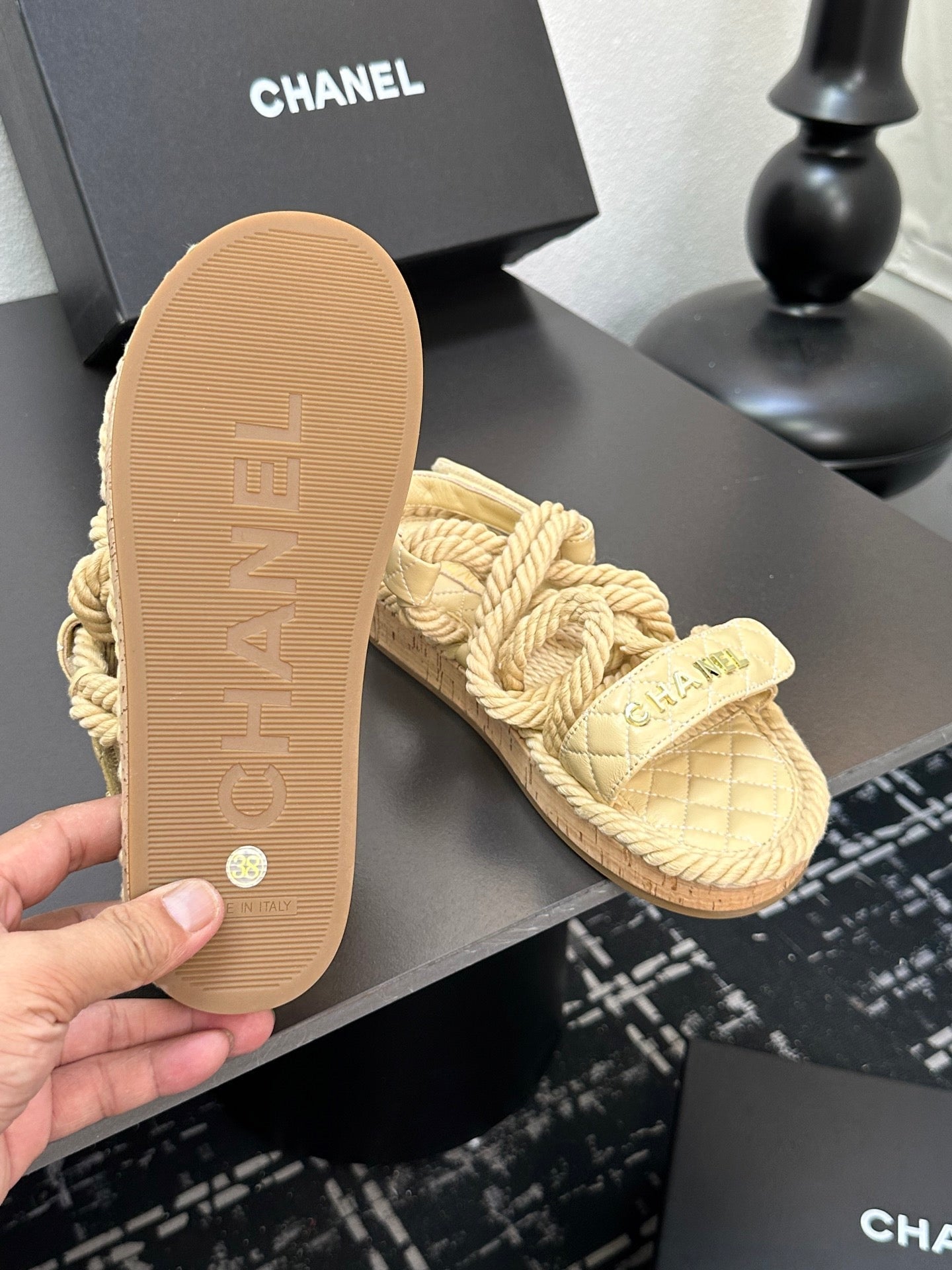 CC Sandals Beige Rope Lambskin 331282