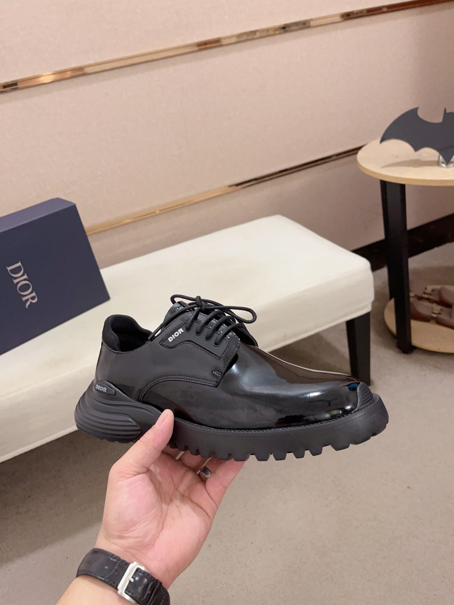 CD COMBAT BASIC SHOE BLACK POLISHED CALFSKIN