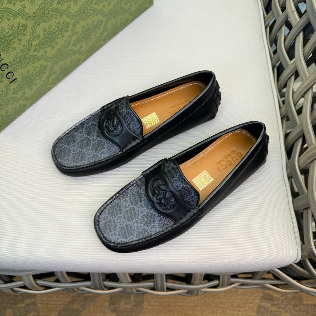 GG Men's Loafer Black Canvas Cowhide 876282