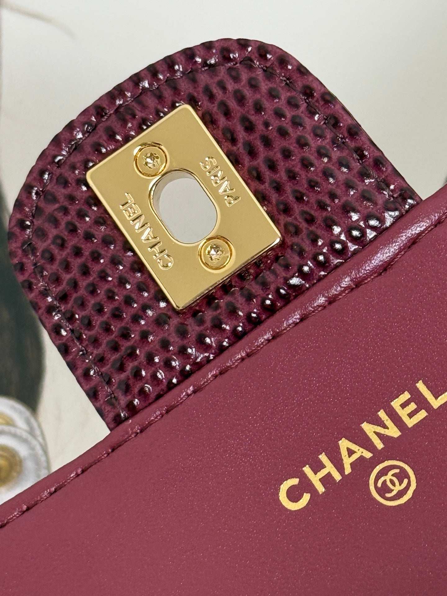 Chanel 2026 Clutch With Chain 25cm Burgundy Lizard-embossed Calfskin
