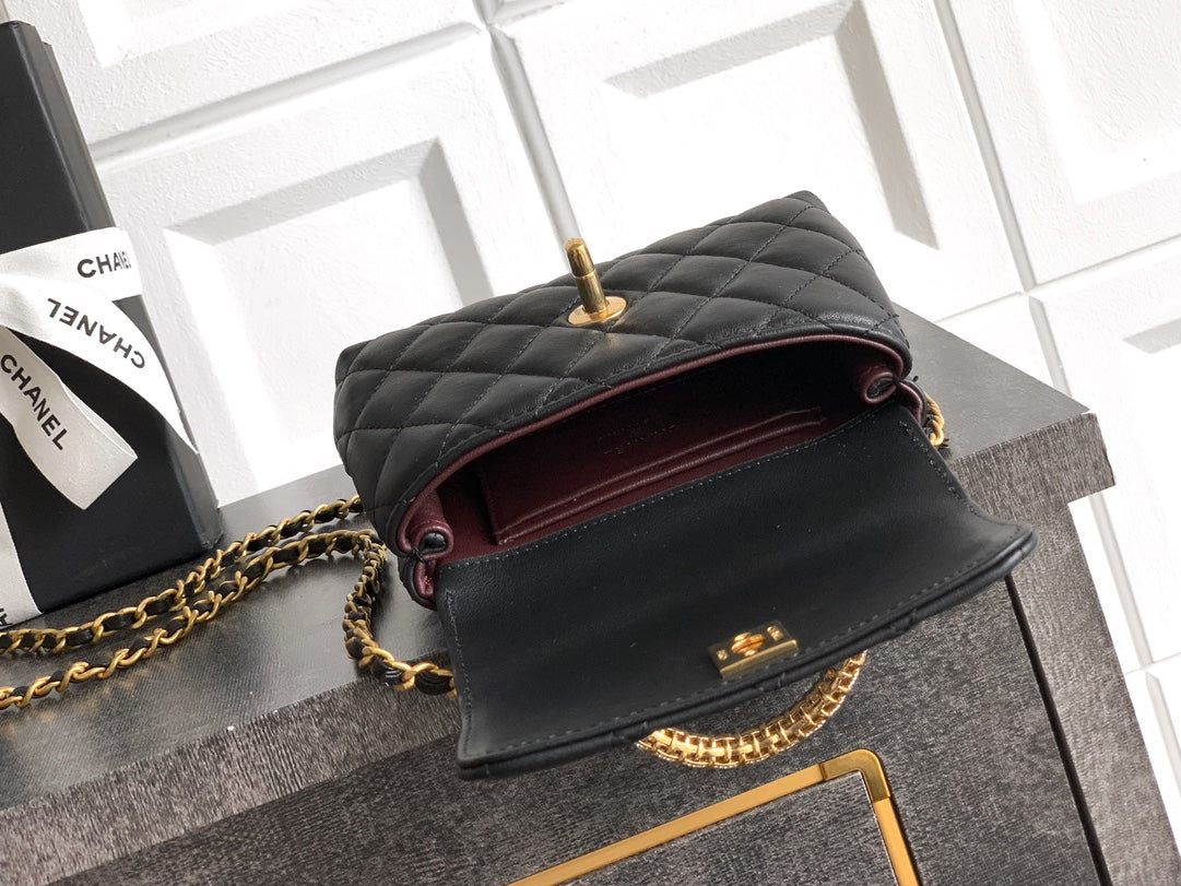 Chanel 2026 Quilted Coco Handle Flap Bag 14cm Black Calfskin