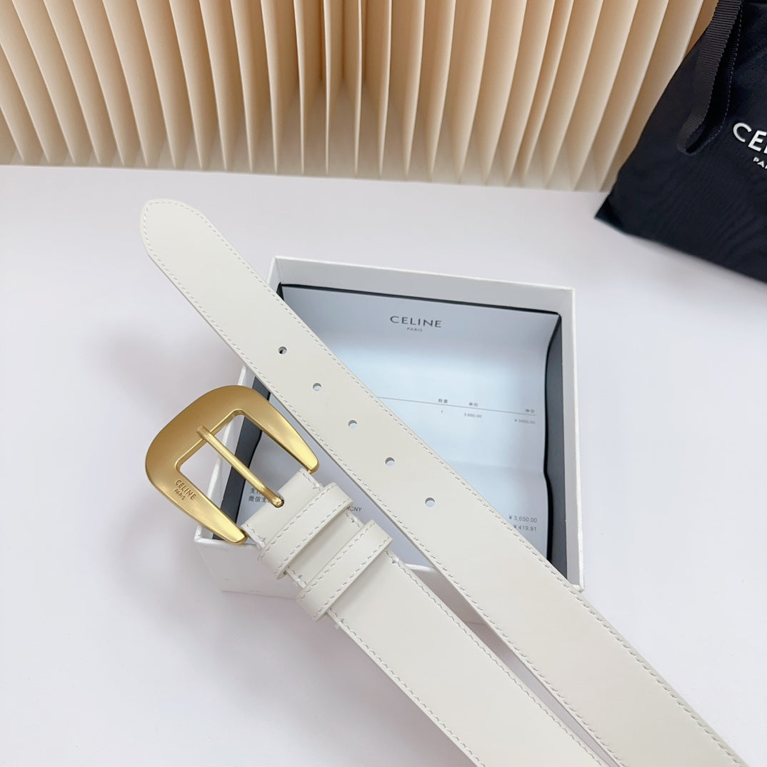 CEL Gold Western 35mm Belt White Cowhide 175054
