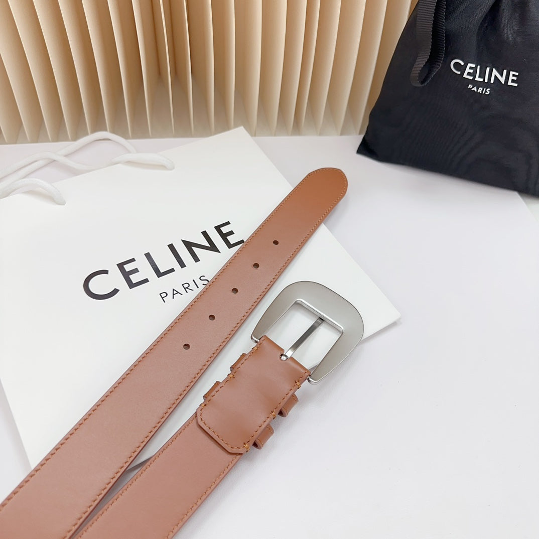 CEL Silver Western 35mm Belt Brown Cowhide 175052