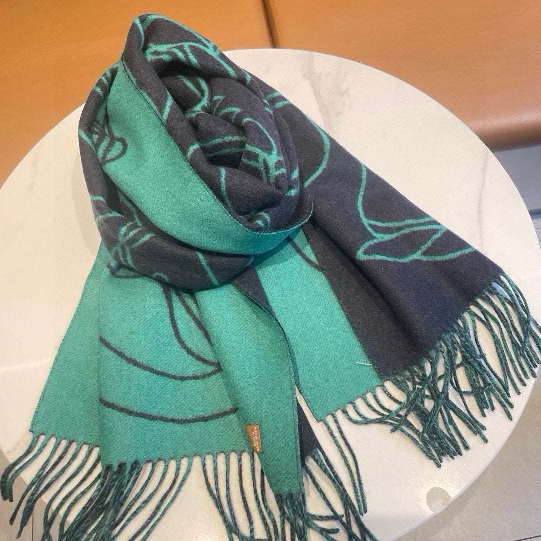 Casaque Entrelacs Equestres Scarf 195 CM Black Mix Jade Green Cashmere