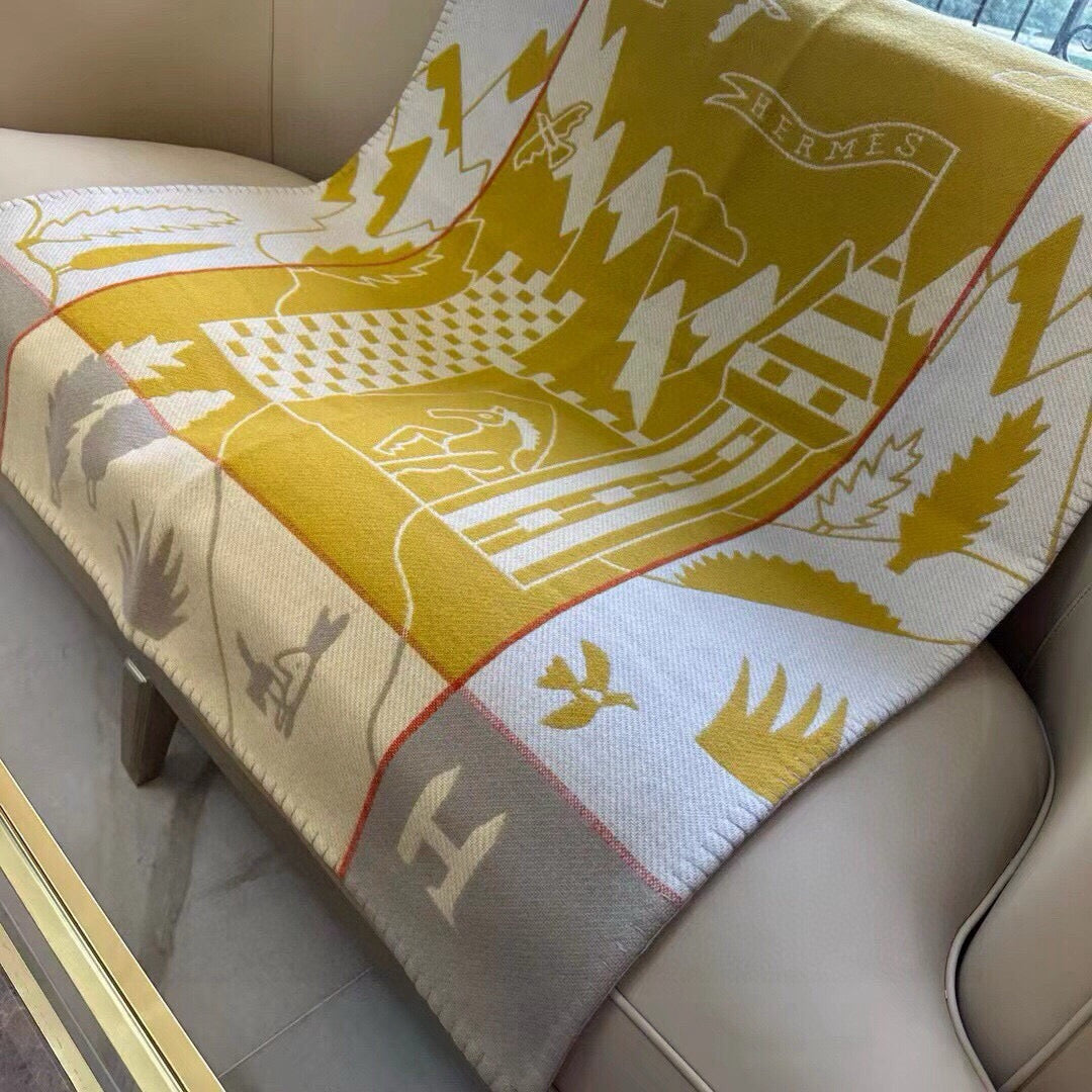 HM Avalon Epopee Blanket Yellow Gray Cashmere Wool 524201