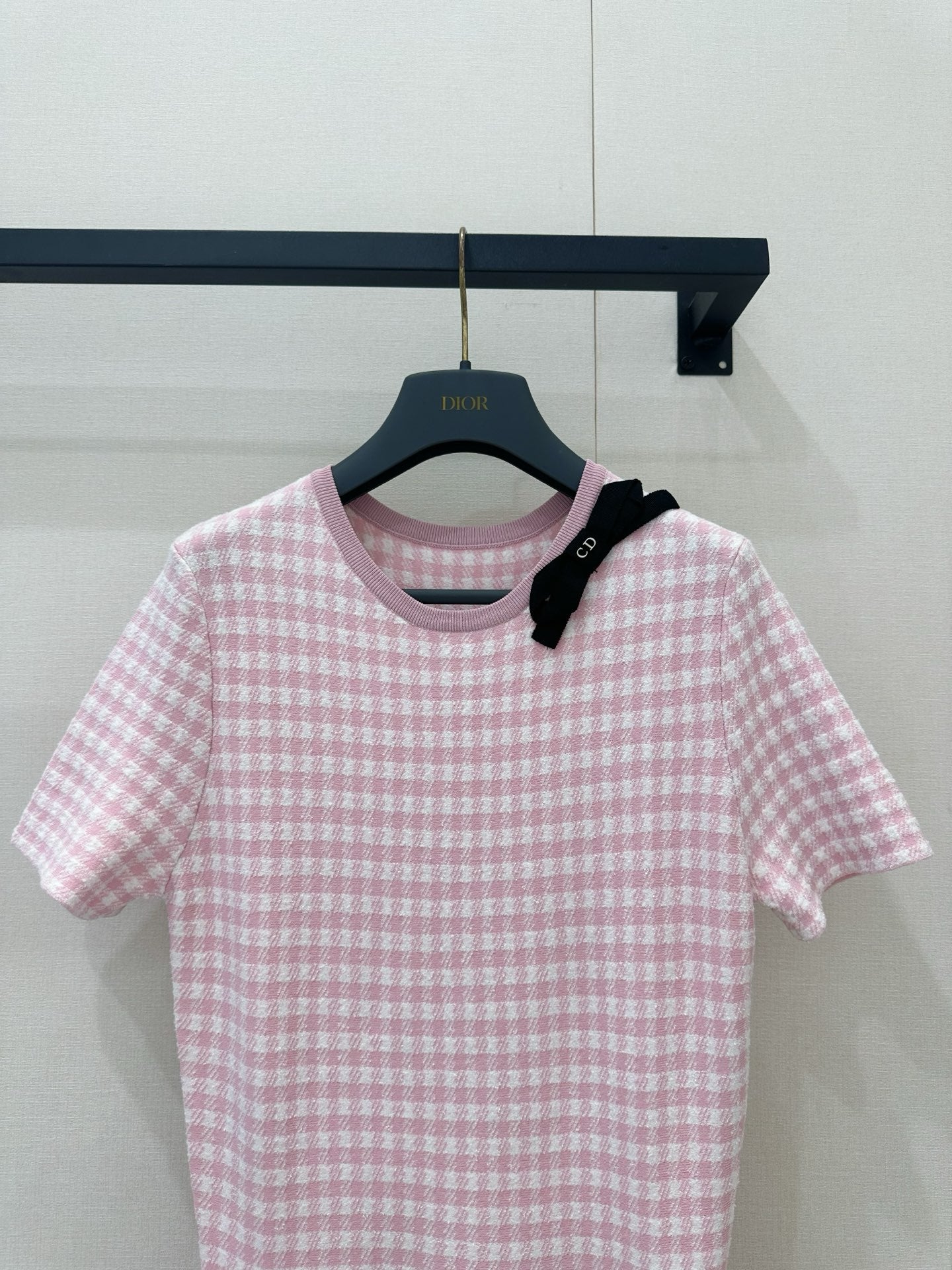 Dior 2026 Checkered Knit Dress Pink Cotton 392531