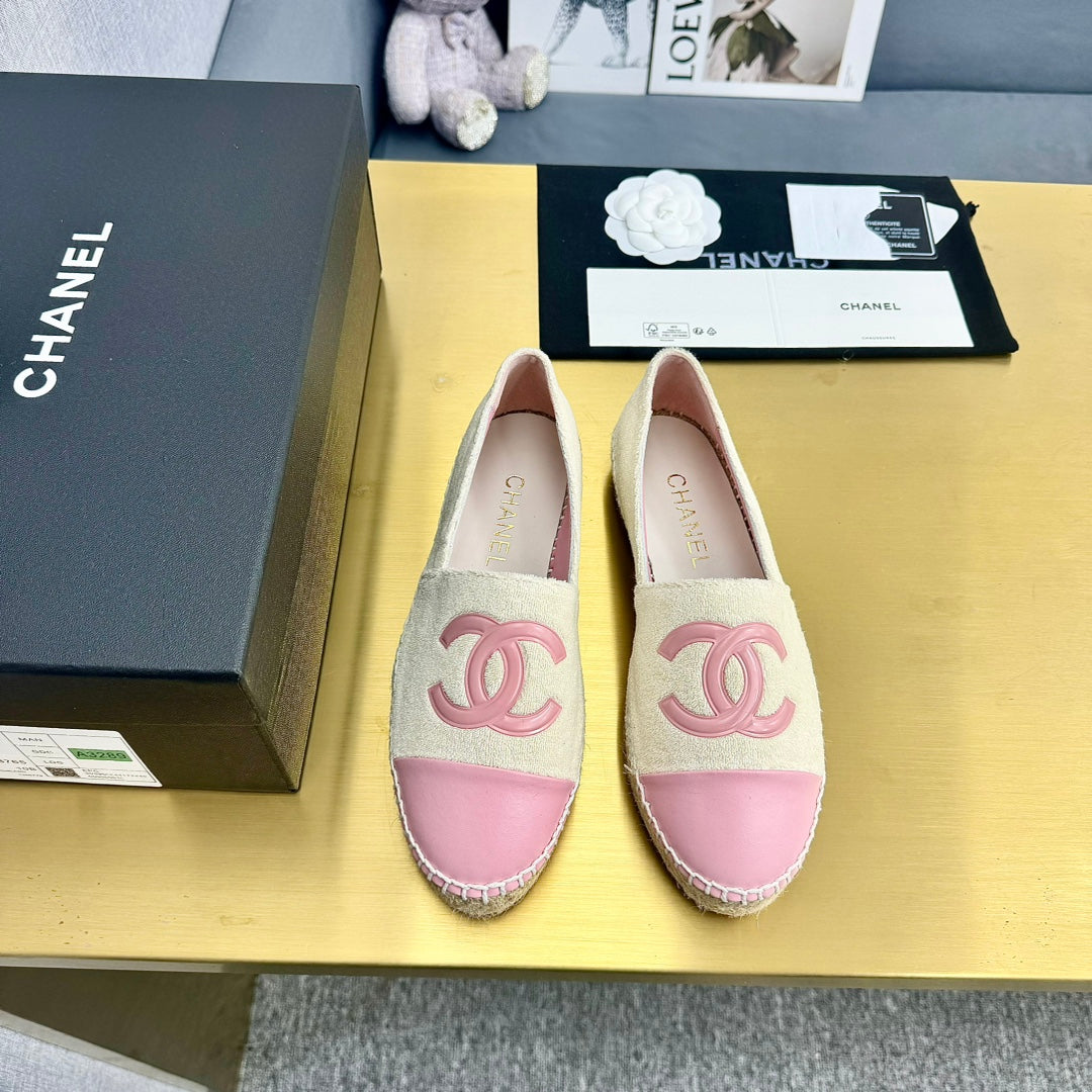 espadrilles beige fabric pink calfskin