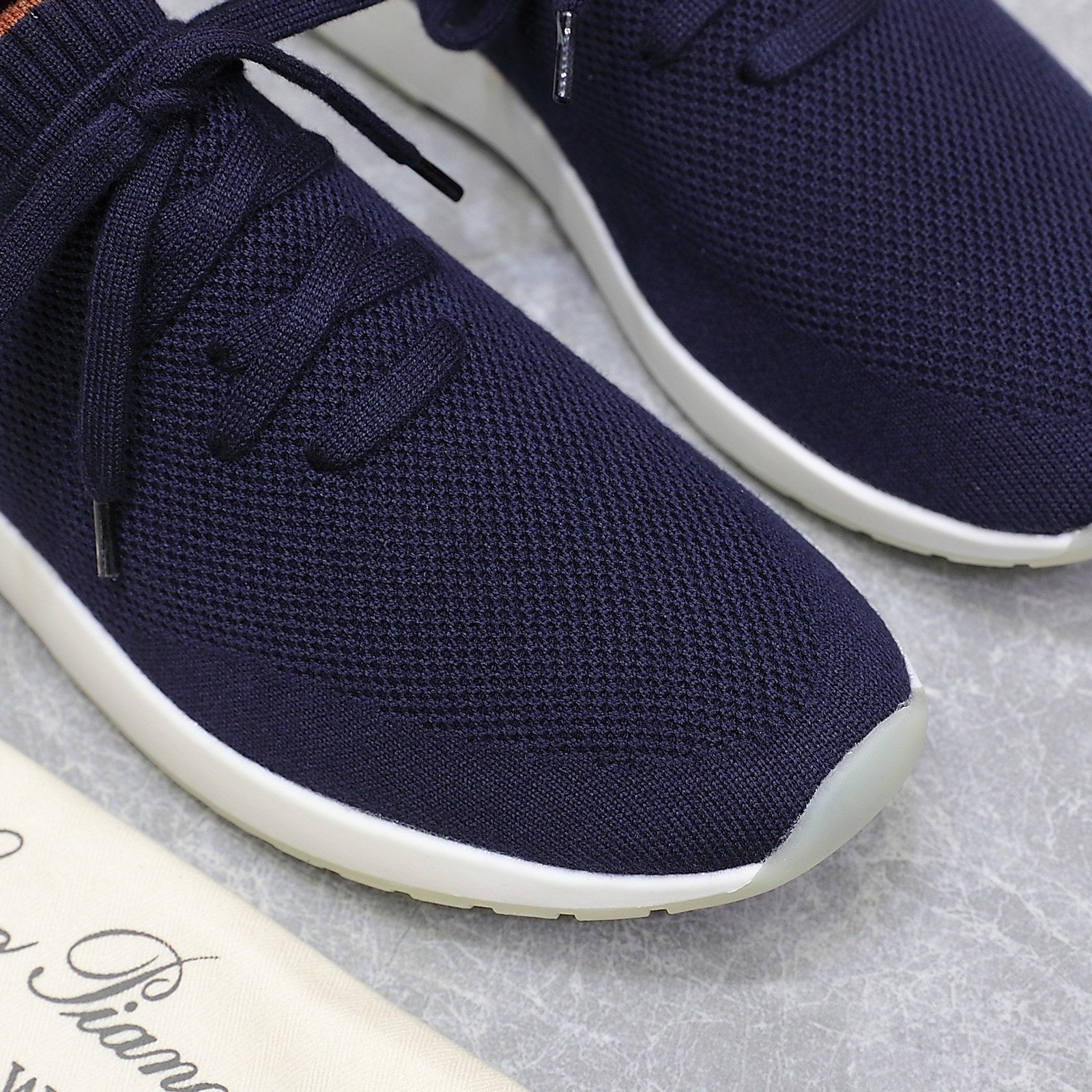LP lady Flexy Walk Sneaker Navy Blue mix Orange Wool and  Calfskin 310450